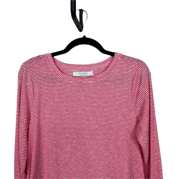 Mododoc Long Sleeve Stripped Scoop Neck Ruffled Mini Pink White Stripe Small - Picture 2 of 8